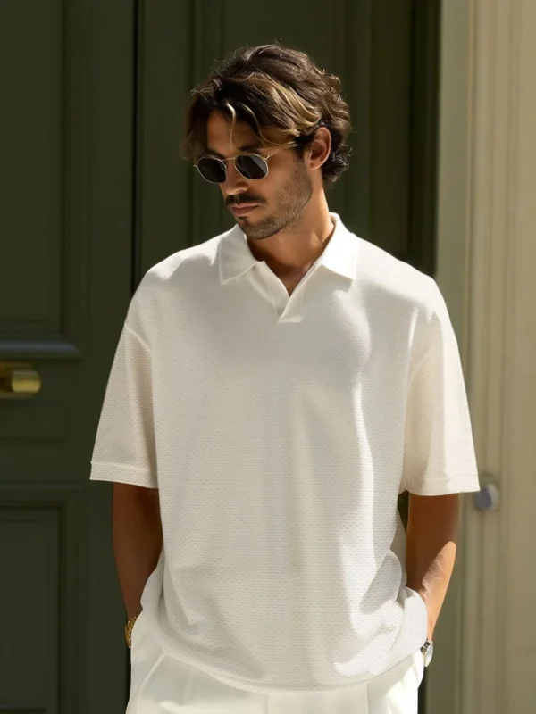 Textured Oversized Polo T-Shirt | White