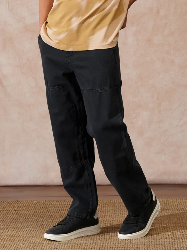 Solid Carpenter Style Loose Fit Trouser | Black