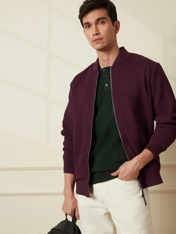 Solid Casual Wine Jacket